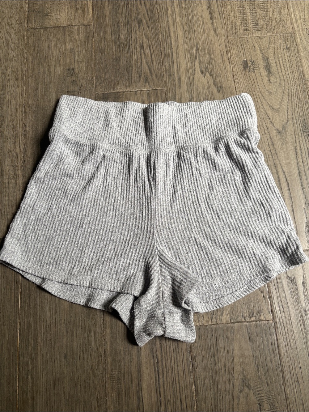 Abercrombie & Fitch | Heather Grey Ribbed Cotton Lounge High-Waist Shorts Large